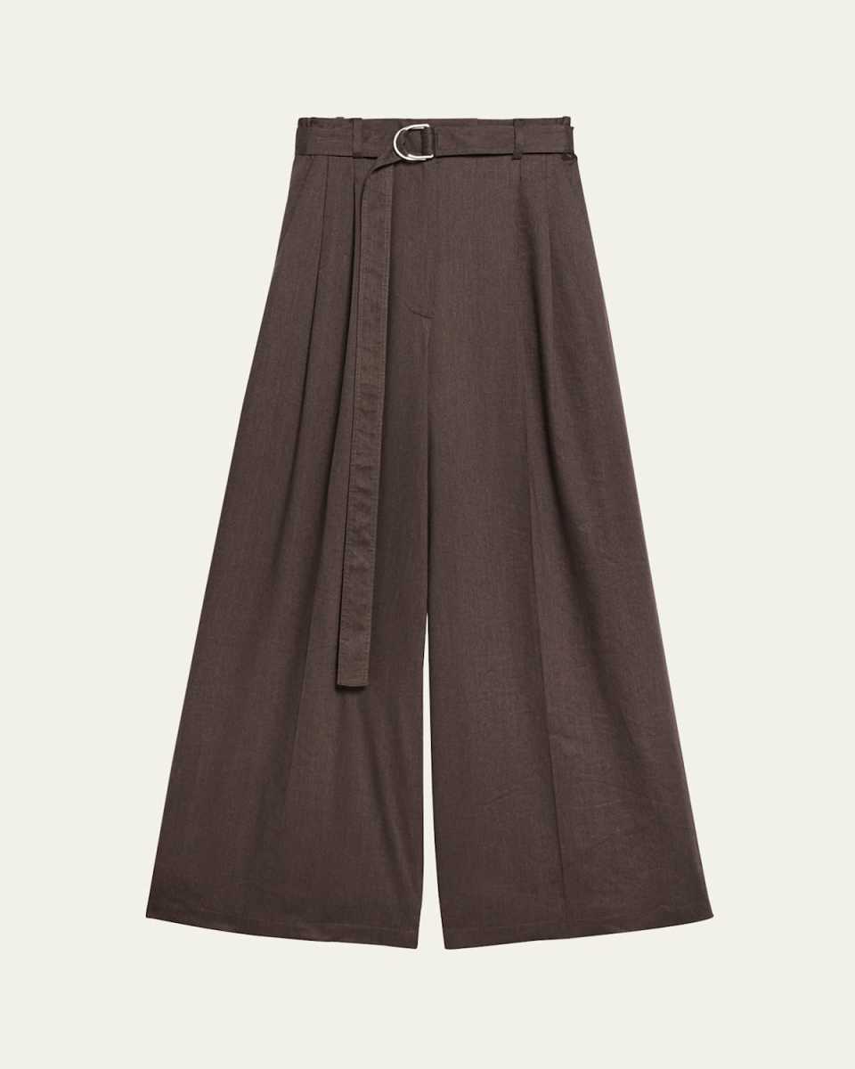 Wide Double-Pleat Trousers with Belt
